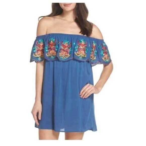 Surf Gypsy Colorful Floral Embroidered Off-The-Shoulder Dress/Swim Cover Up Med - Picture 2 of 10